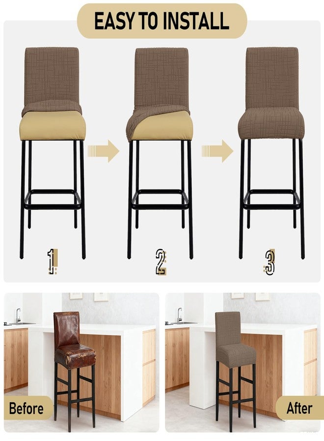 JIUZHEN أغطية كراسي بار مخملية من جيوتشن، عبوة من قطعتين، مقاومة للماء، مع مساند ظهر، قابلة للتمدد، مناسبة للمطابخ والمطاعم والمقاهي، قابلة للغسل، مناسبة لكراسي البار العالية، قابلة للإزالة، لون قهوة - Image 4